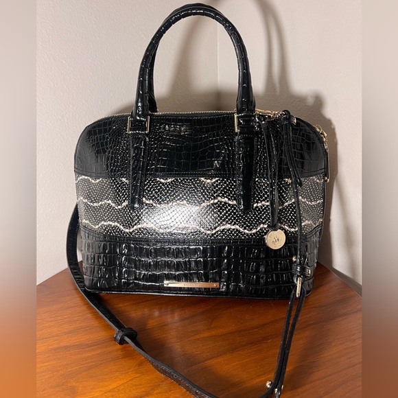 Brahmin Bags Brahmin Vivian Dome Satchel Black Mandana Croc Snake